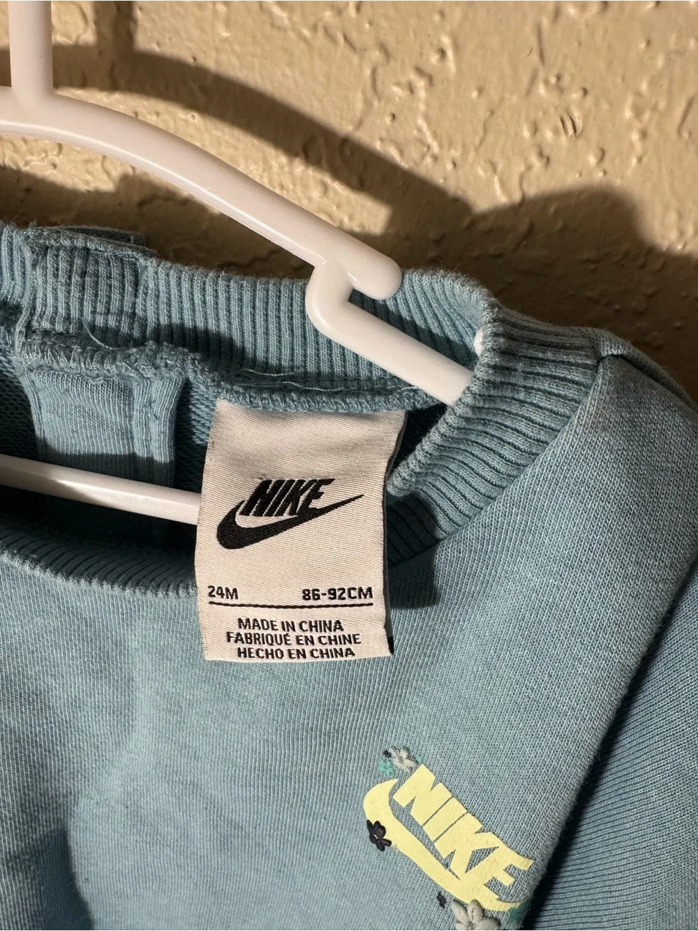 Nike Baby Girl 24M Blue Ruffle Sleeve Floral Logo Sweatshirt